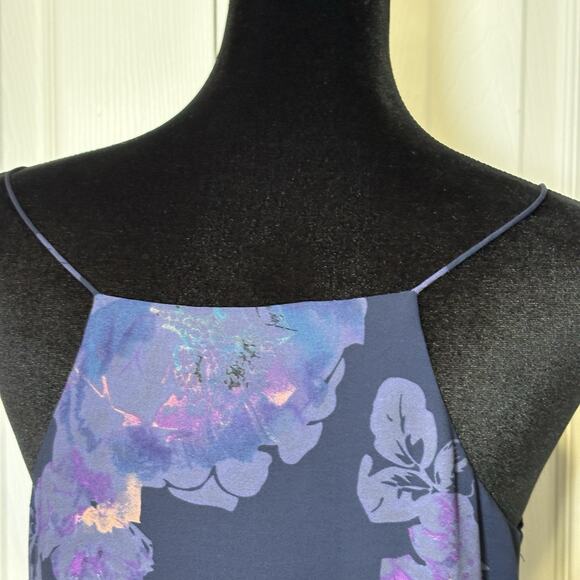 Jasmine & Juliana Maxi Dress Size 2 Slip Style Navy Floral Side Slit Lined - Picture 5 of 9